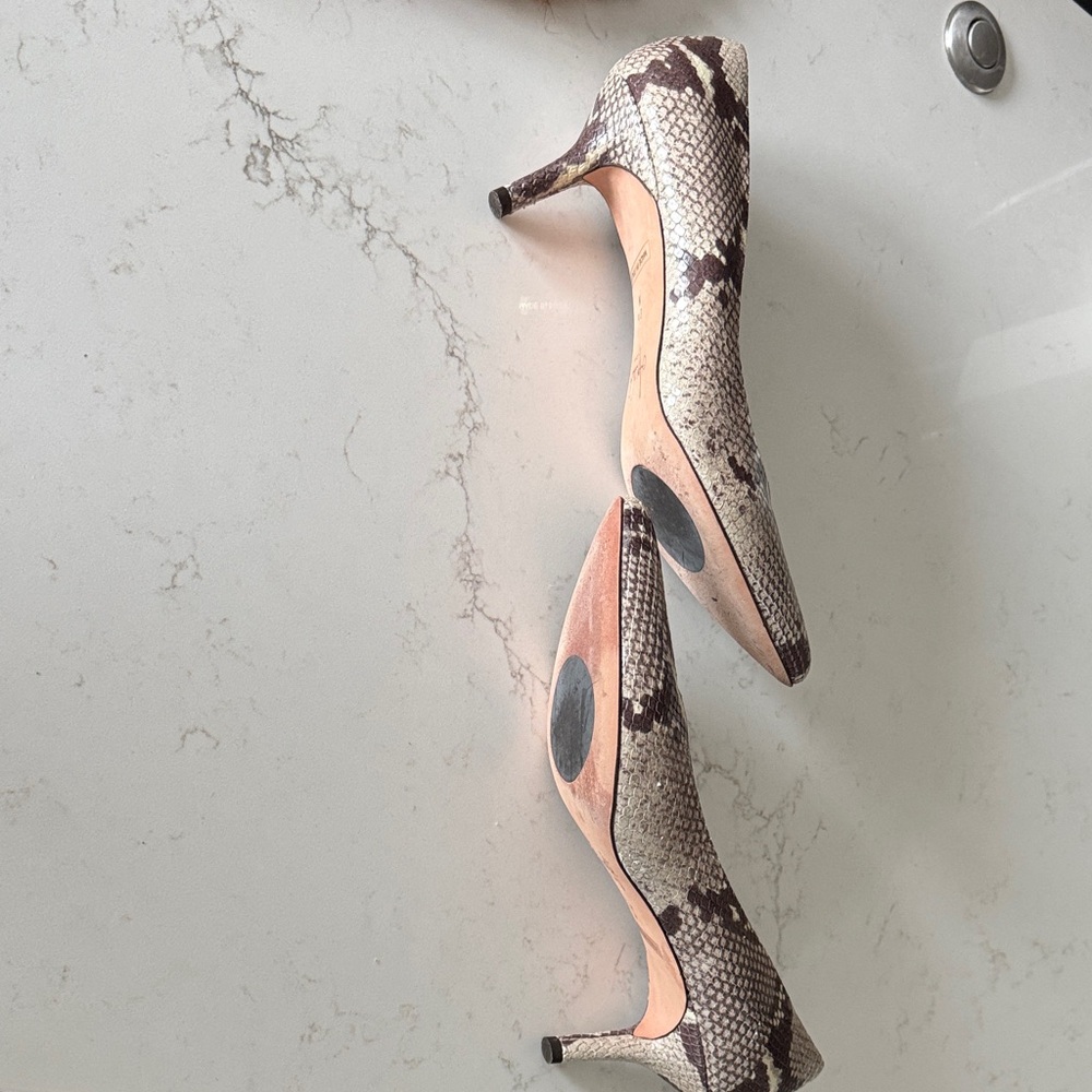 Amalfi Cream and Brown Snake Print Heels - Picture 5 of 6